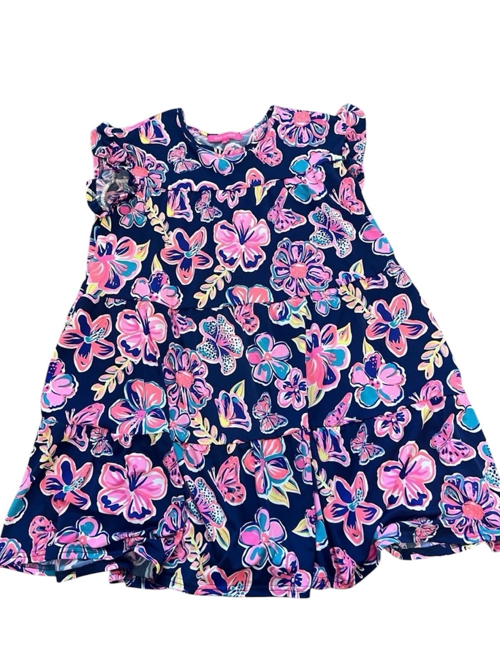 Simply Southern Navy Short Sleeve Dress with Pink & Teal Floral Print